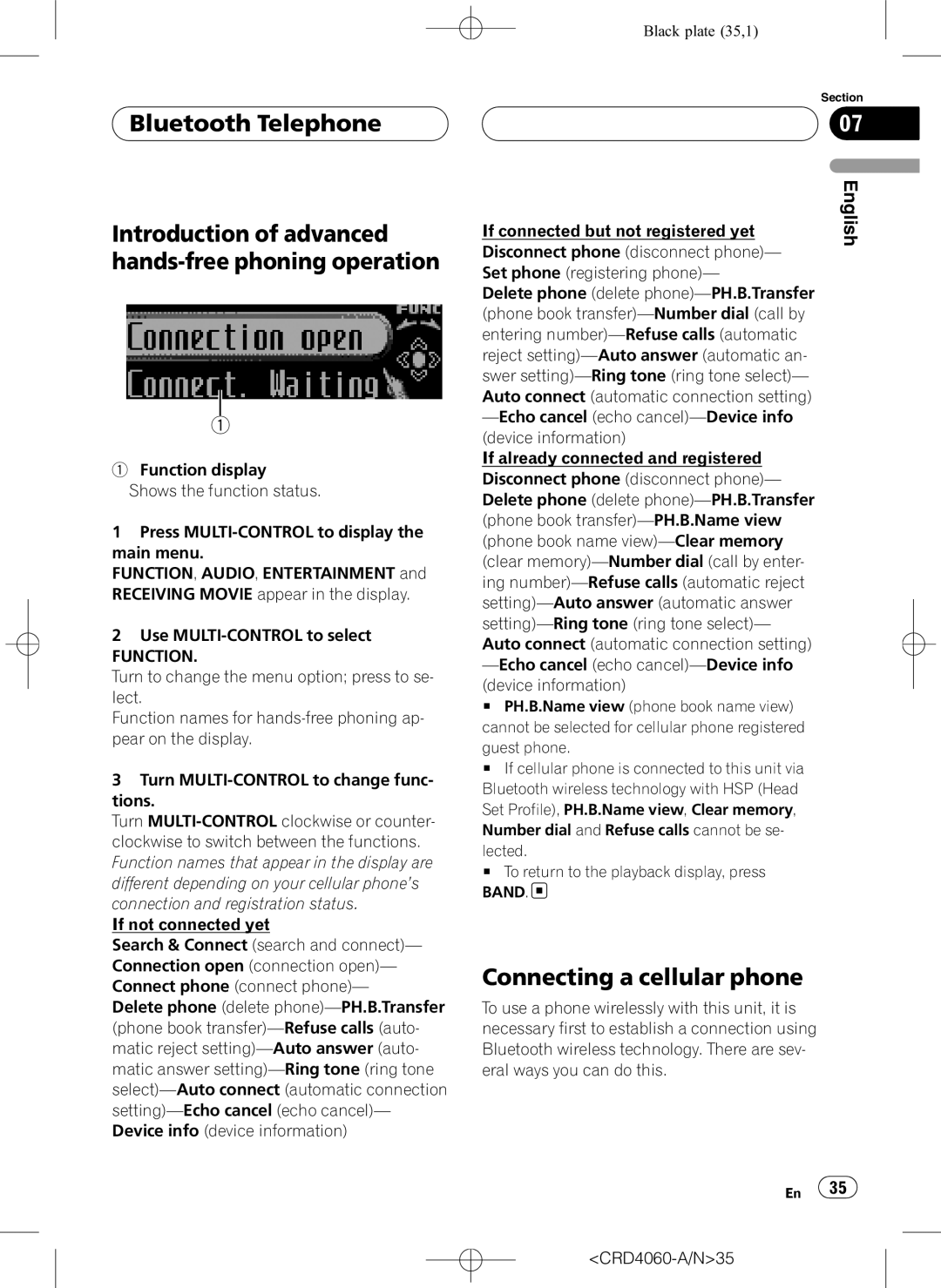 Pioneer DEH-P7850BT operation manual Connecting a cellular phone 