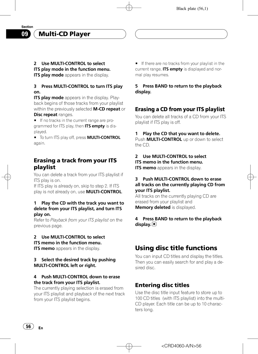 Pioneer DEH-P7850BT Erasing a track from your ITS playlist, Erasing a CD from your ITS playlist, CRD4060-A/N56 