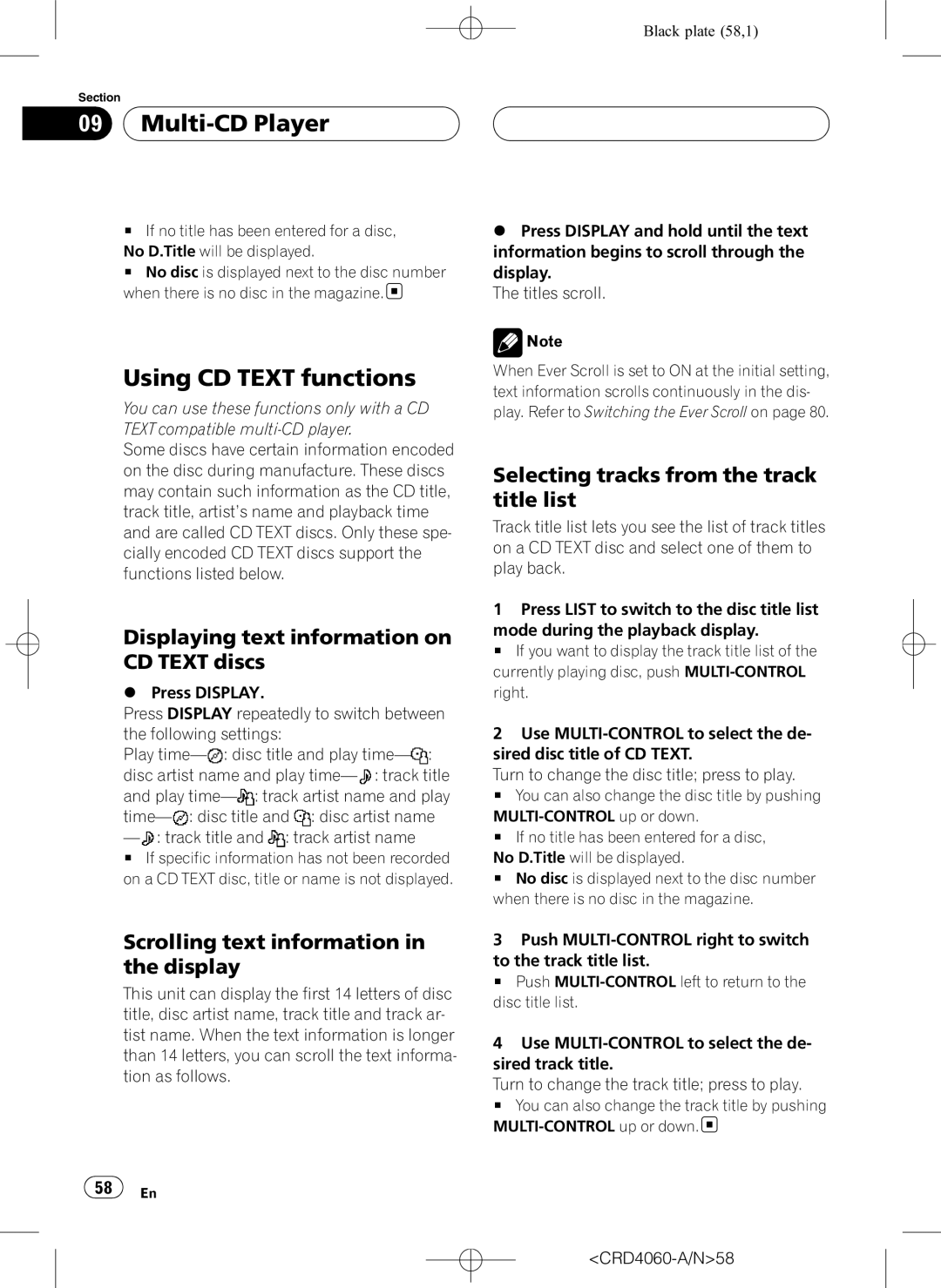 Pioneer DEH-P7850BT operation manual Using CD Text functions, Displaying text information on CD Text discs 