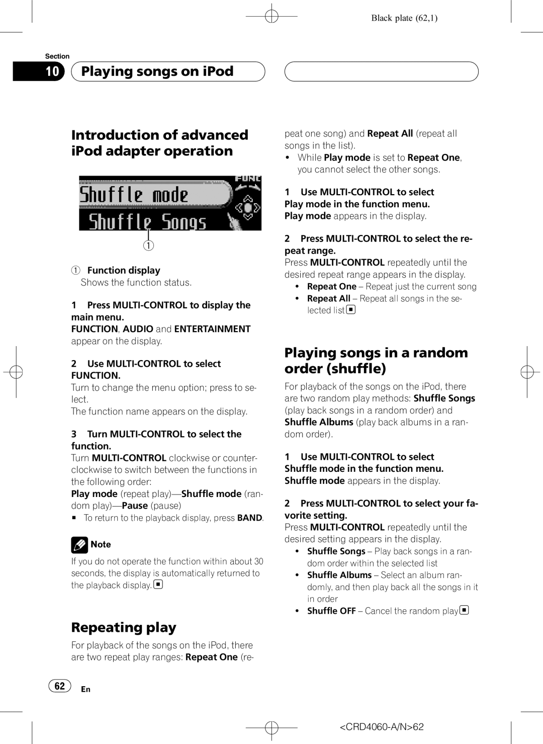 Pioneer DEH-P7850BT operation manual Repeating play, Playing songs in a random order shuffle 