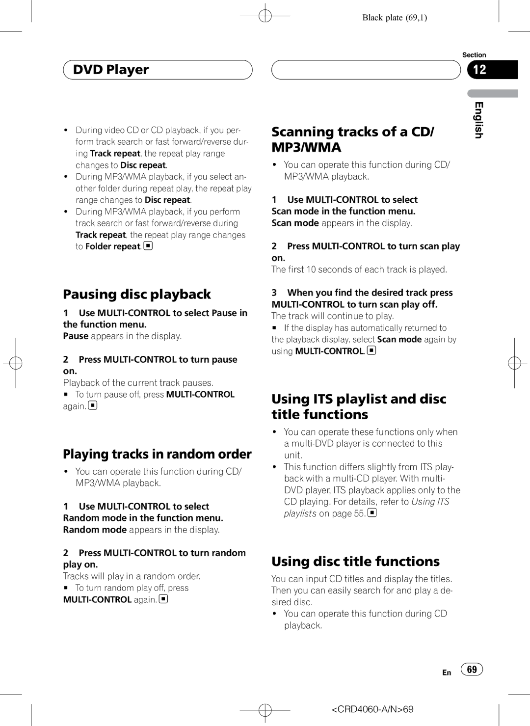 Pioneer DEH-P7850BT operation manual DVD Player, Pausing disc playback, Using ITS playlist and disc title functions 