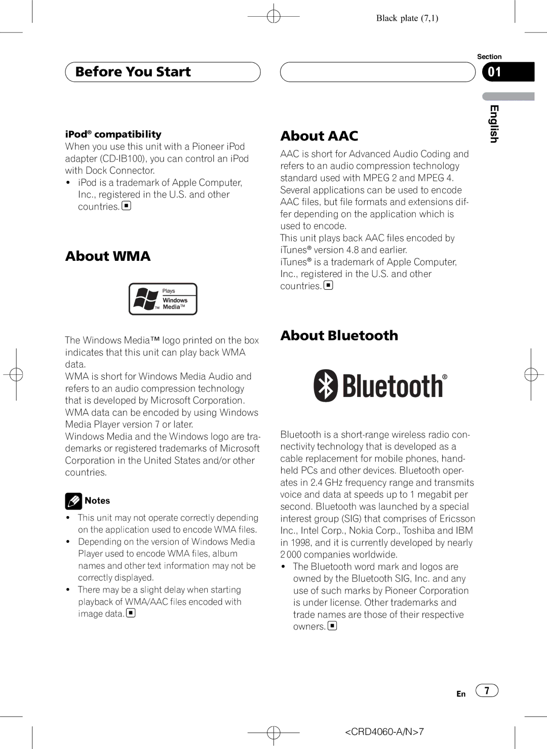 Pioneer DEH-P7850BT operation manual Before You Start, About WMA, About AAC, About Bluetooth 