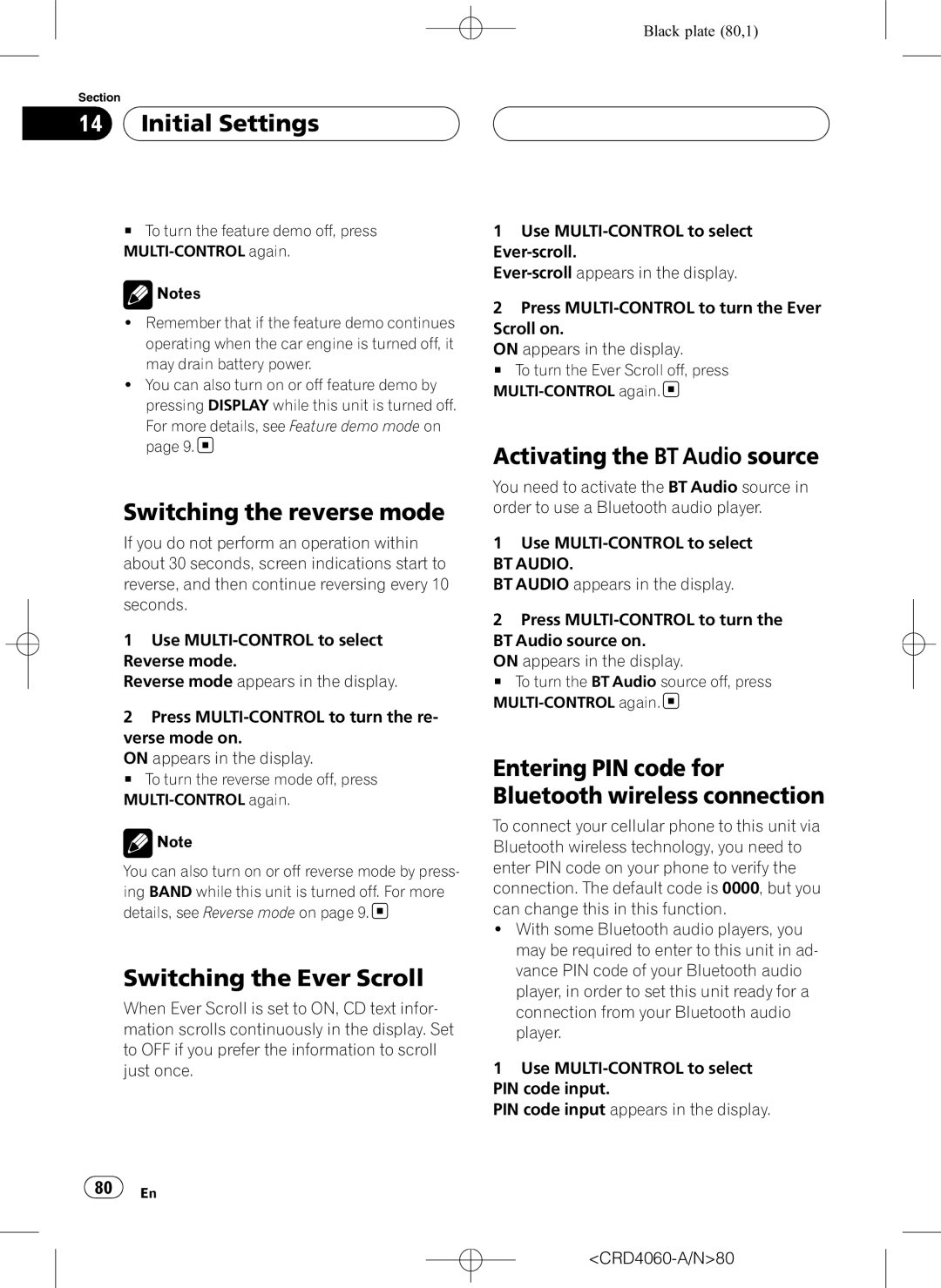 Pioneer DEH-P7850BT operation manual Switching the reverse mode, Switching the Ever Scroll, Activating the BT Audio source 