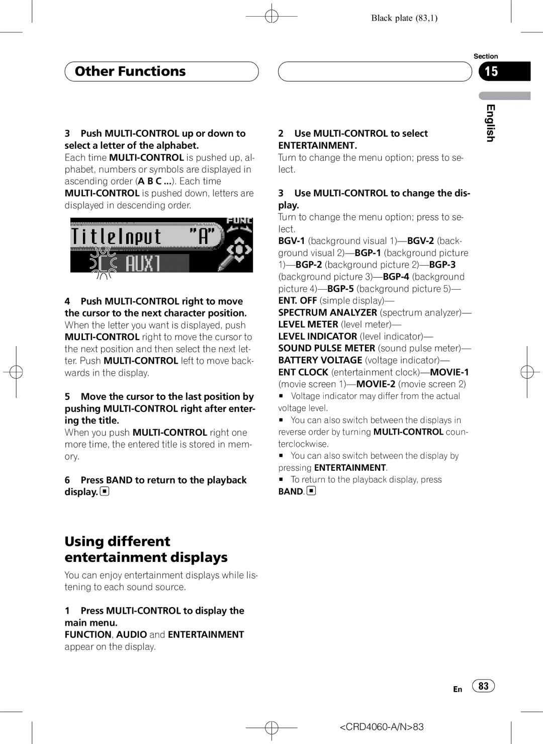 Pioneer DEH-P7850BT operation manual Other Functions, Using different entertainment displays 