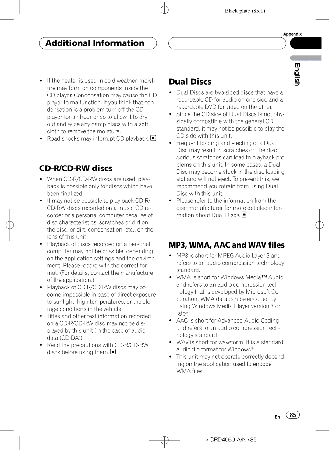 Pioneer DEH-P7850BT operation manual Additional Information, CD-R/CD-RW discs, Dual Discs, MP3, WMA, AAC and WAV files 