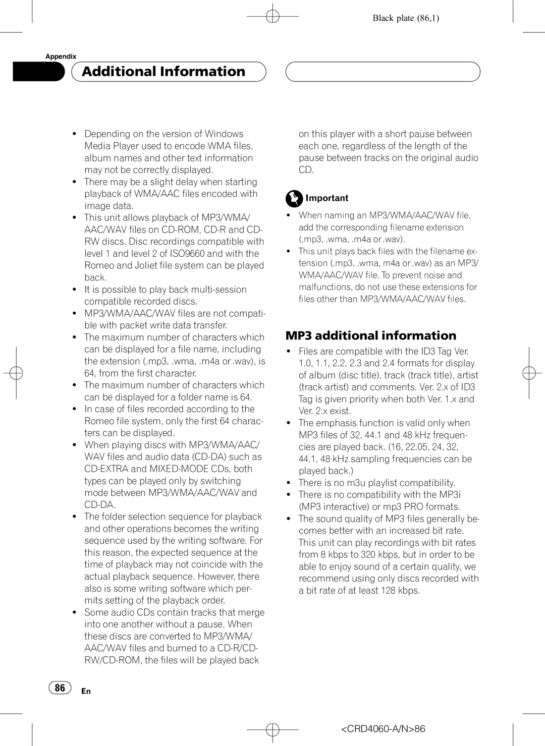 Pioneer DEH-P7850BT operation manual MP3 additional information 