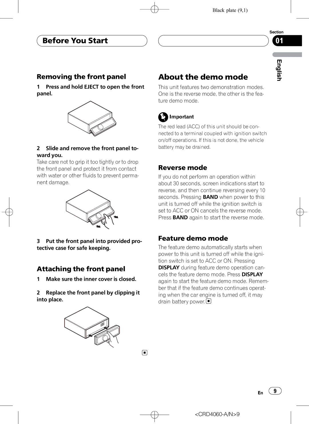 Pioneer DEH-P7850BT operation manual About the demo mode, Removing the front panel, Reverse mode, Attaching the front panel 