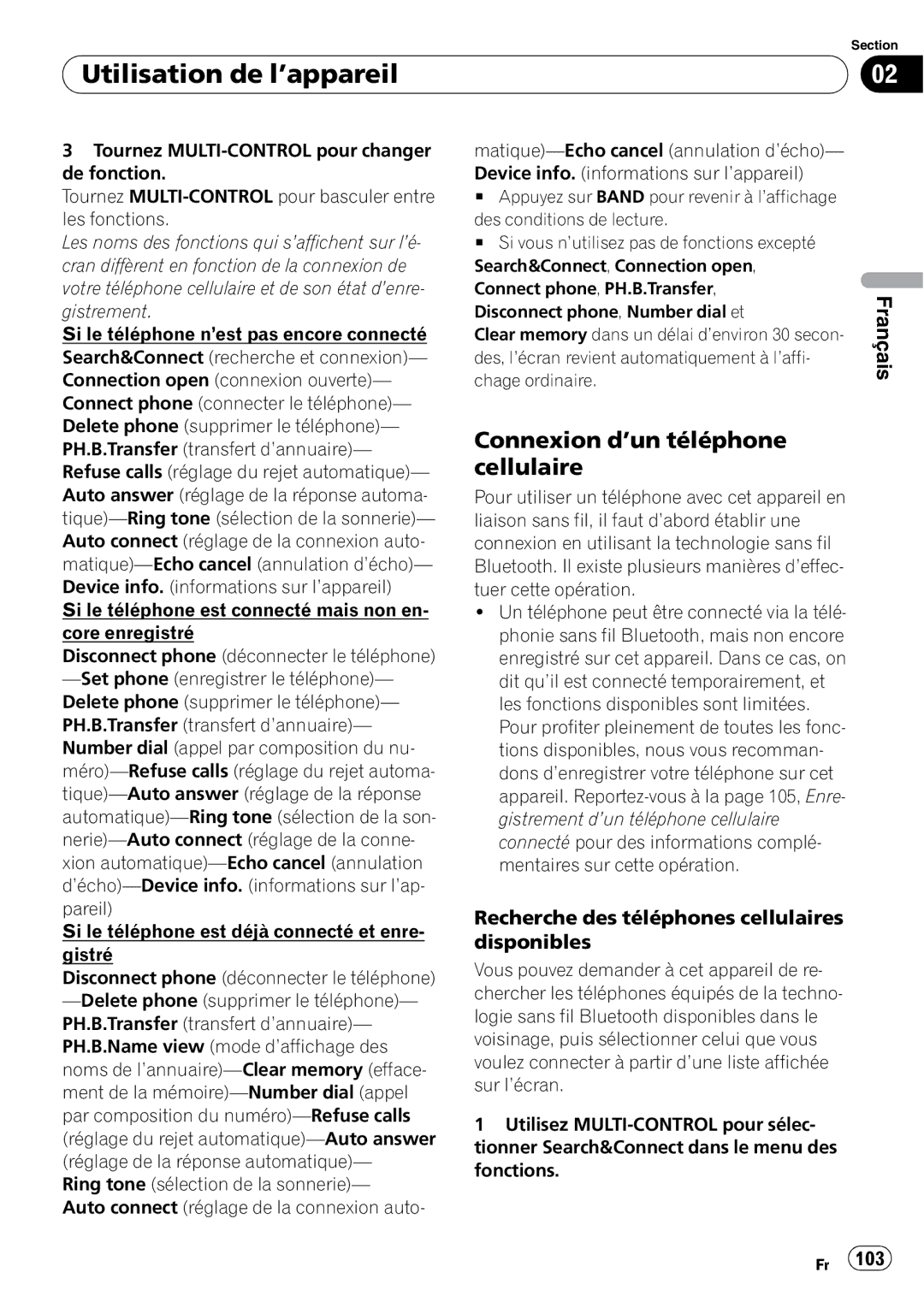 Pioneer DEH-P7900BT operation manual Connexion d’un téléphone cellulaire, Recherche des téléphones cellulaires disponibles 