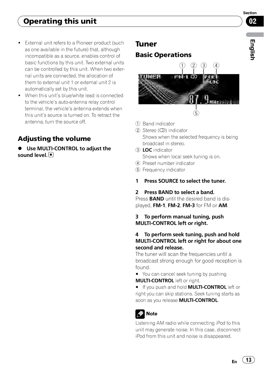 Pioneer DEH-P7900BT operation manual Tuner, Basic Operations, Adjusting the volume 