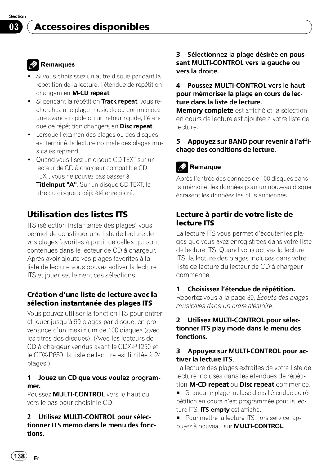 Pioneer DEH-P7900BT operation manual Utilisation des listes ITS, Lecture à partir de votre liste de lecture ITS, 138 Fr 