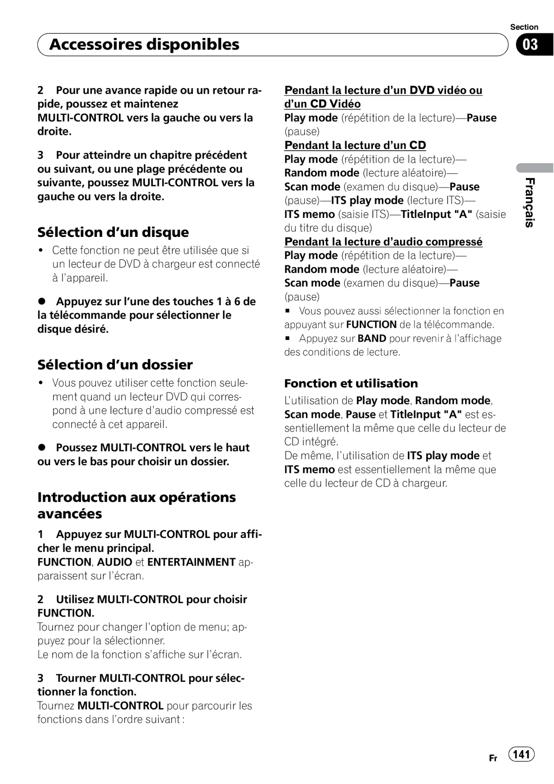 Pioneer DEH-P7900BT operation manual Sélection d’un disque, Sélection d’un dossier 