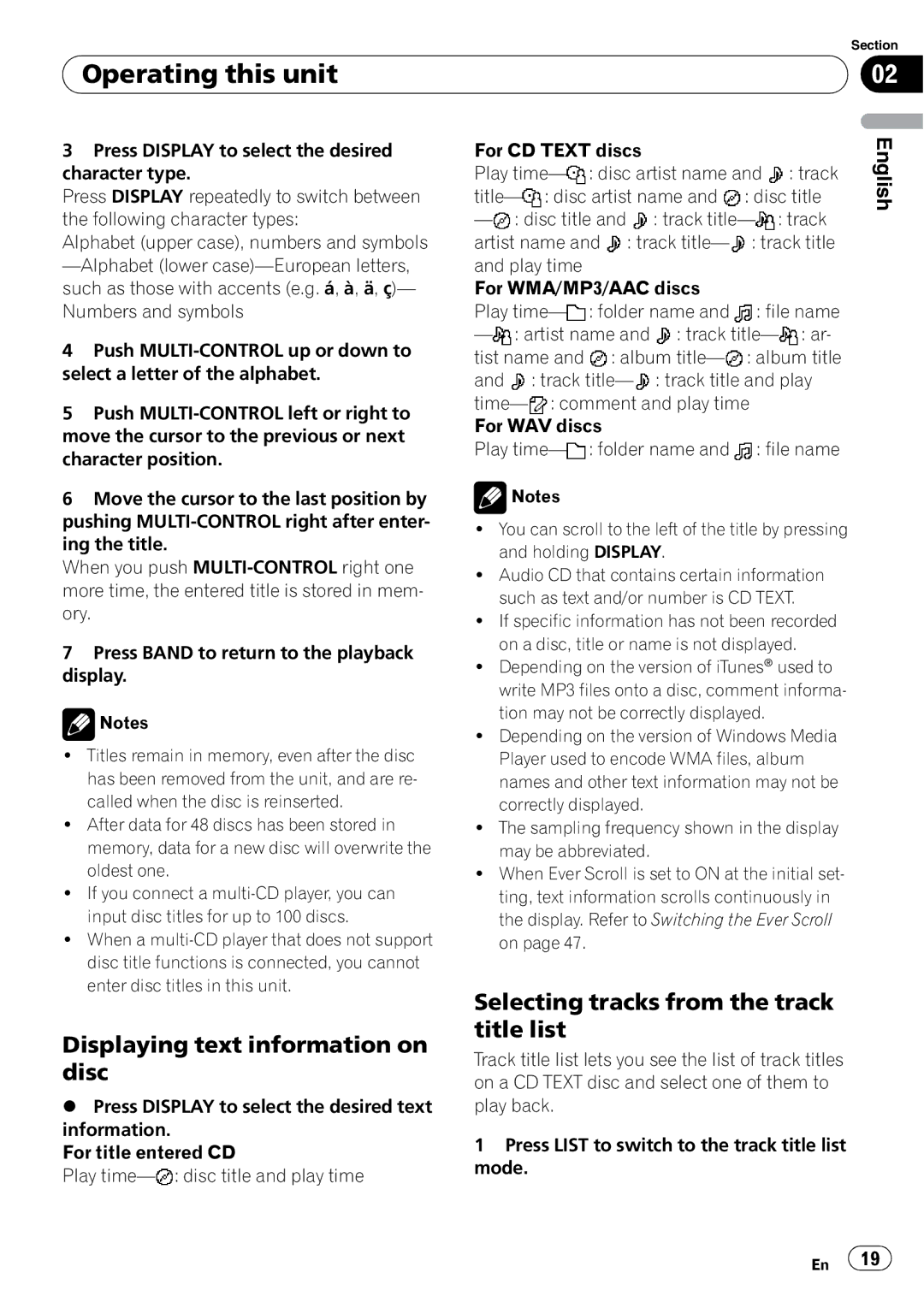 Pioneer DEH-P7900BT operation manual Displaying text information on disc, Selecting tracks from the track title list 