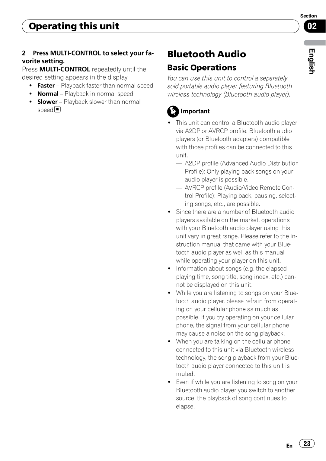 Pioneer DEH-P7900BT operation manual Bluetooth Audio, Basic Operations 