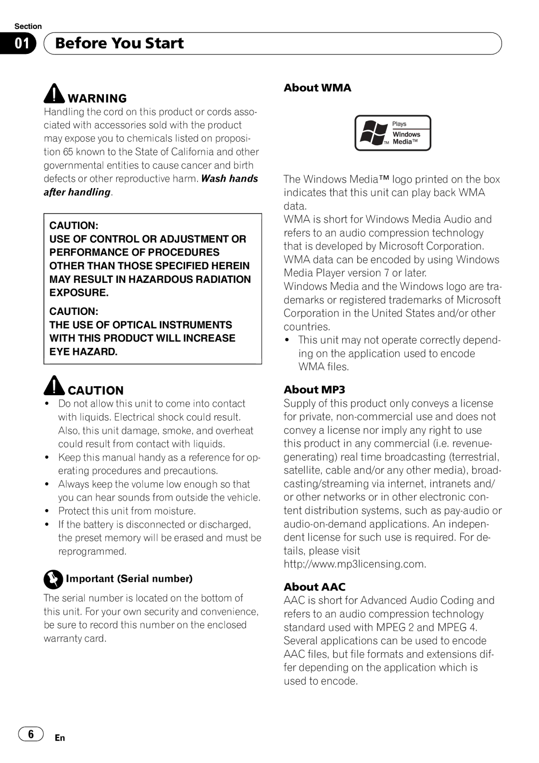 Pioneer DEH-P7900BT operation manual Before You Start, About WMA 