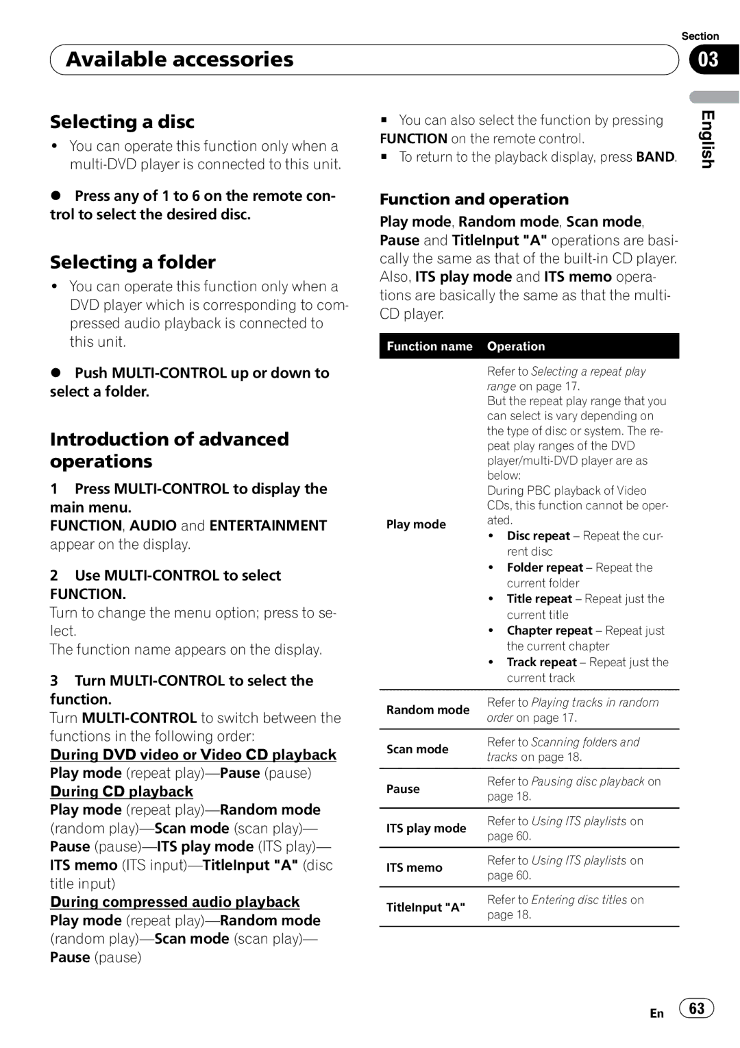 Pioneer DEH-P7900BT operation manual Selecting a disc, Selecting a folder 