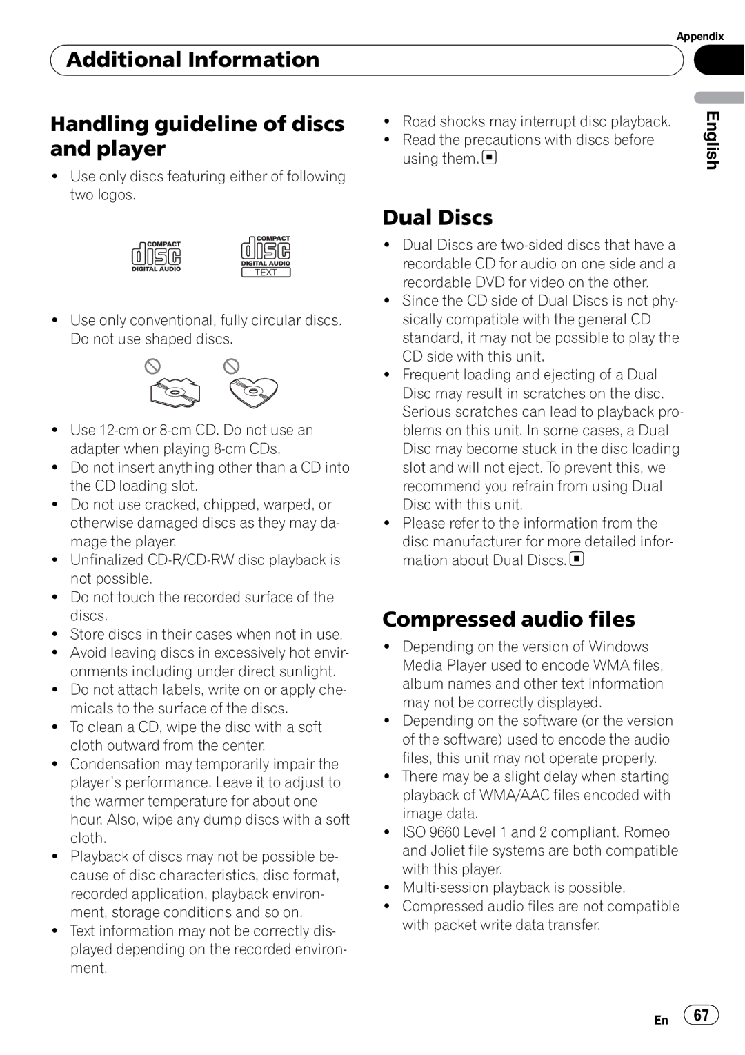 Pioneer DEH-P7900BT operation manual Dual Discs, Compressed audio files 