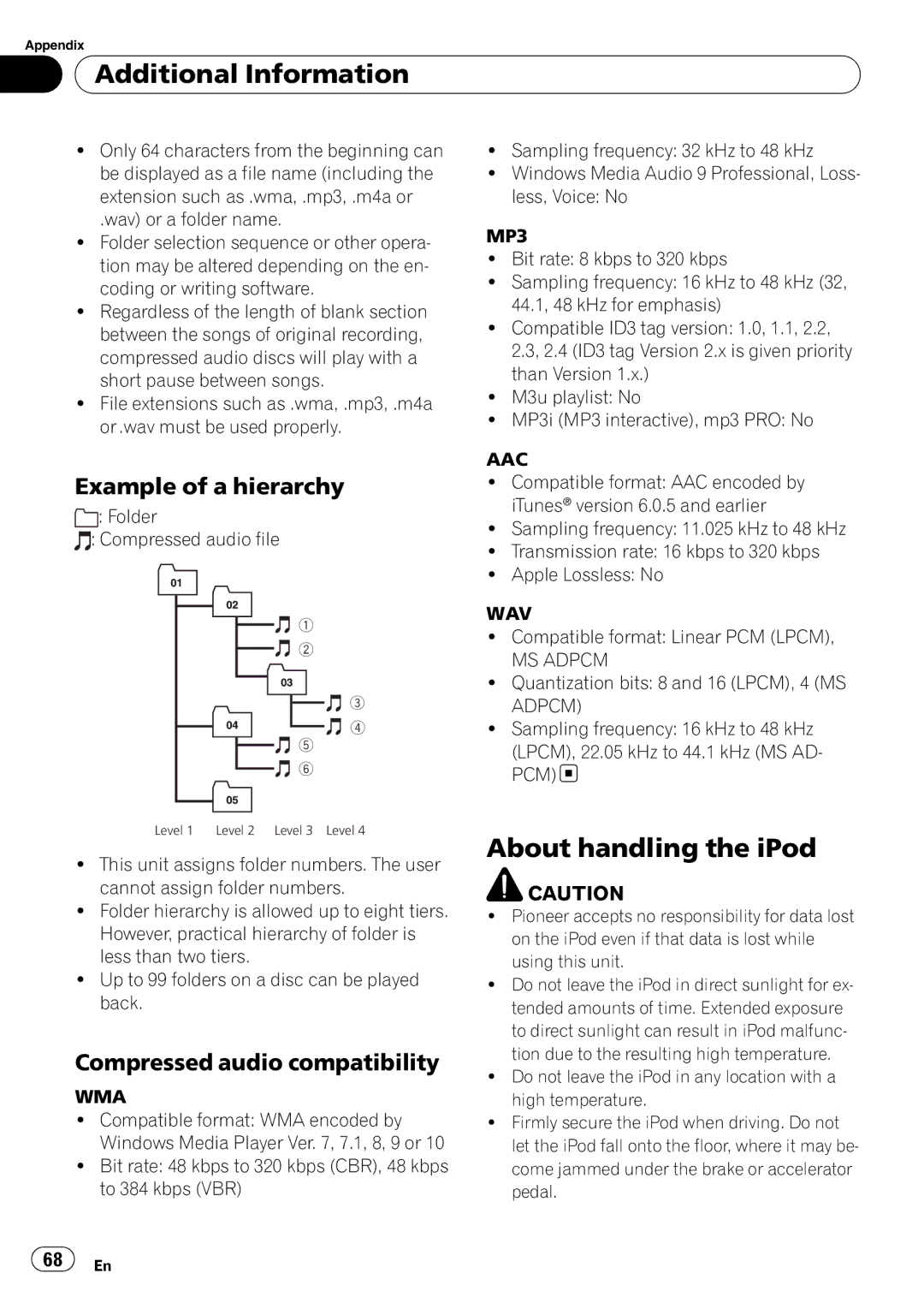 Pioneer DEH-P7900BT operation manual Additional Information, About handling the iPod, Example of a hierarchy 