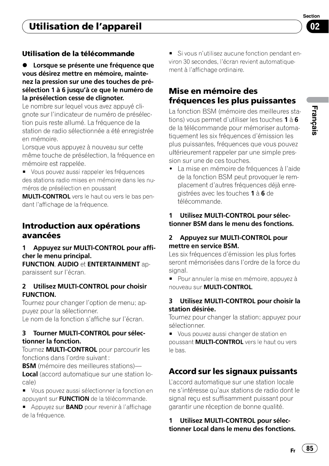 Pioneer DEH-P7900BT Introduction aux opérations avancées, Mise en mémoire des fréquences les plus puissantes 