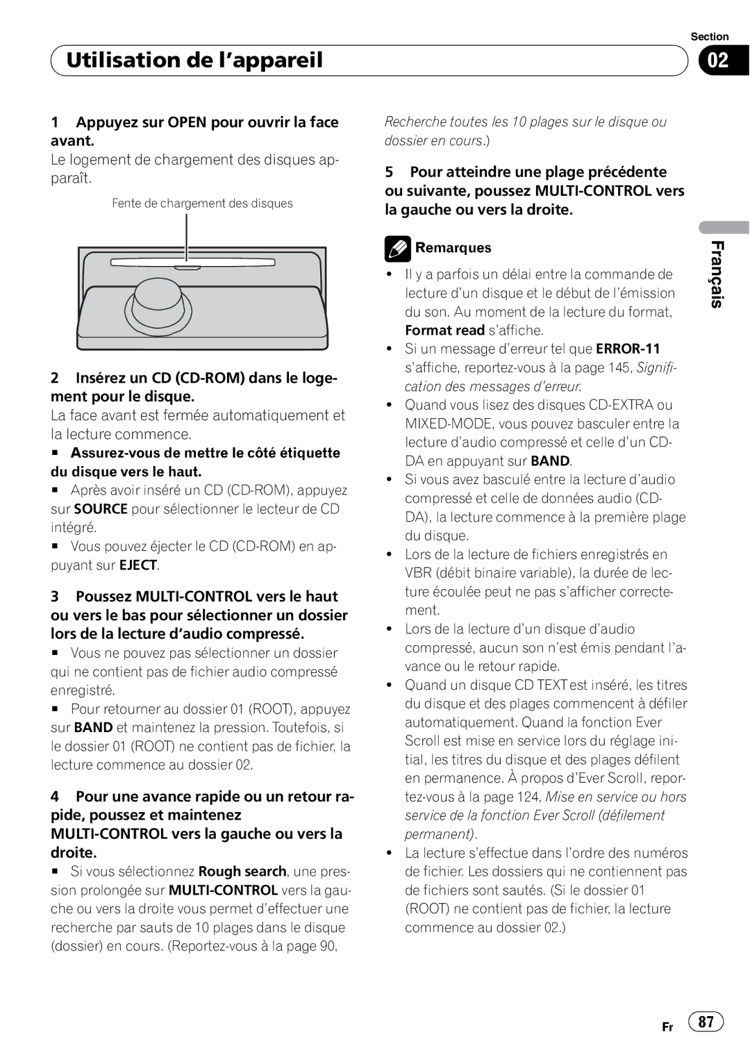 Pioneer DEH-P7900BT operation manual Fente de chargement des disques 