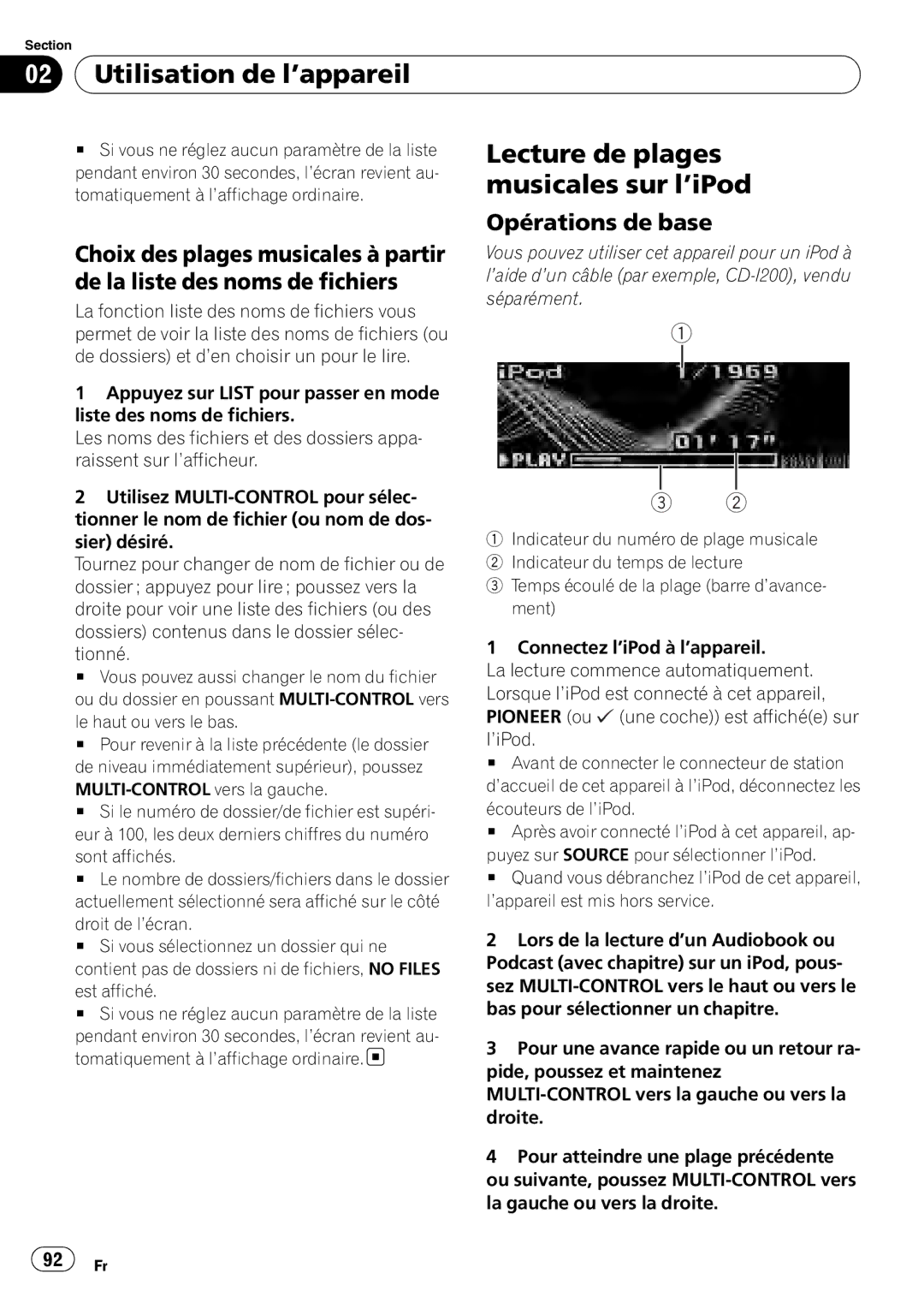 Pioneer DEH-P7900BT operation manual Lecture de plages, Musicales sur l’iPod 