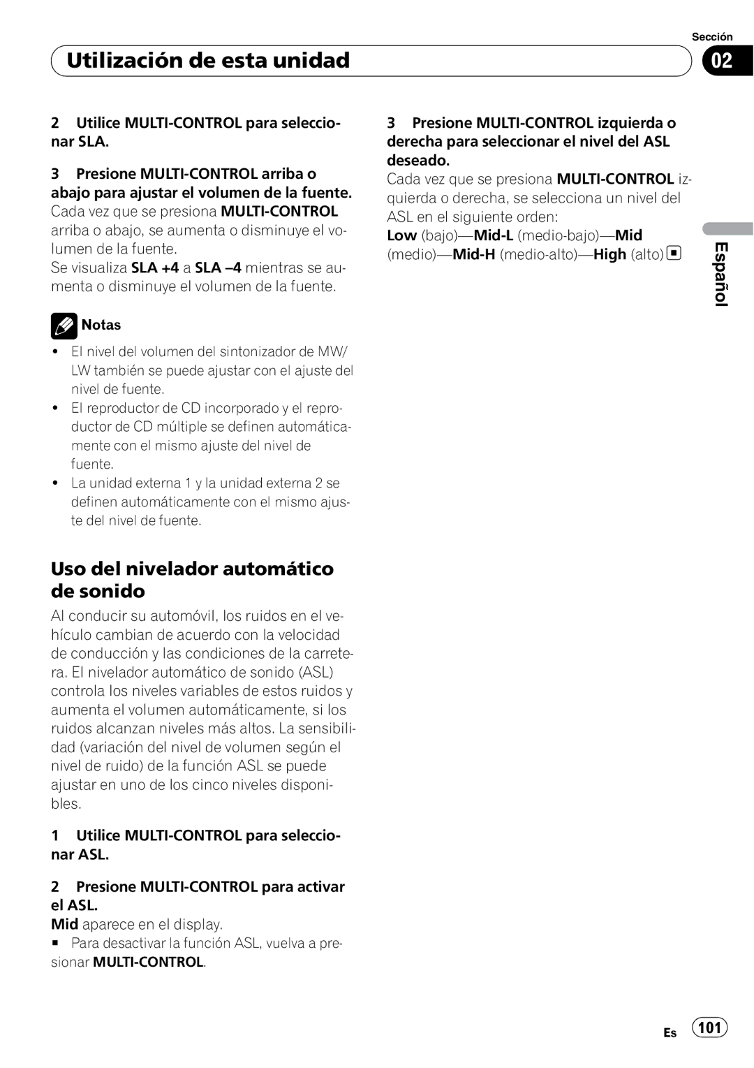 Pioneer DEH-P7900UB operation manual Uso del nivelador automático de sonido 