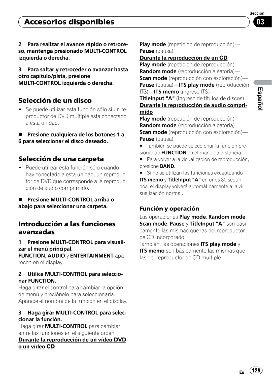 Pioneer DEH-P7900UB operation manual Selección de un disco, Selección de una carpeta 