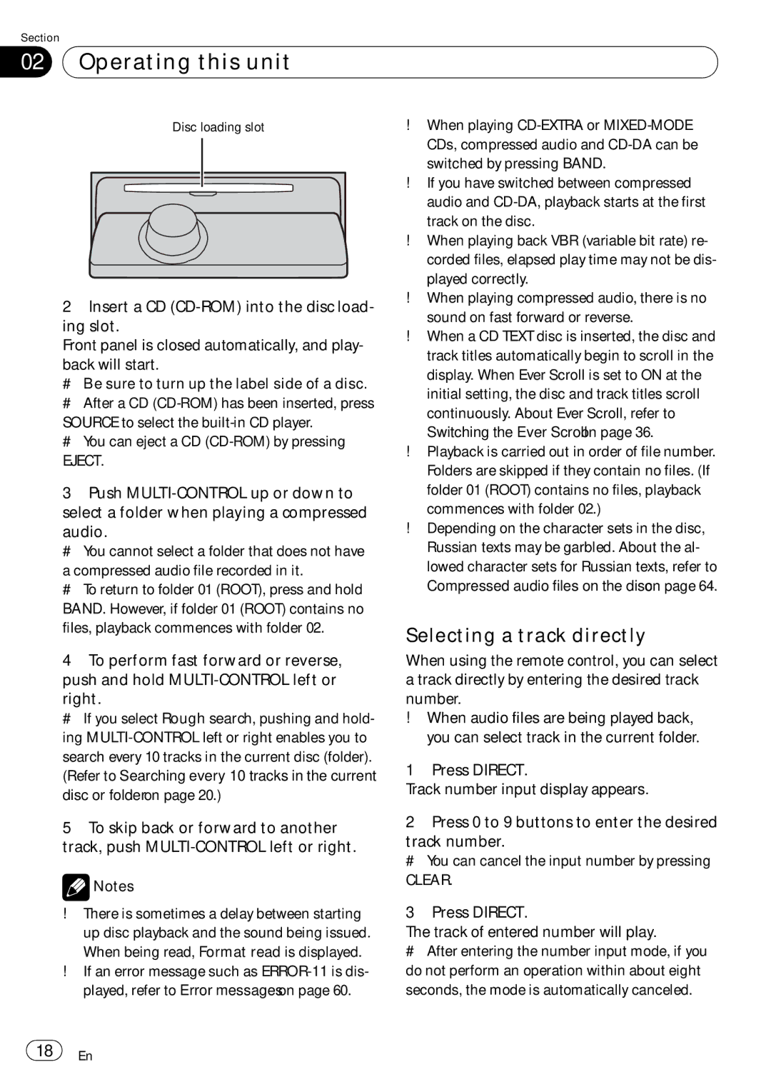 Pioneer DEH-P7900UB Selecting a track directly, Eject, Clear, Press Direct Track of entered number will play 