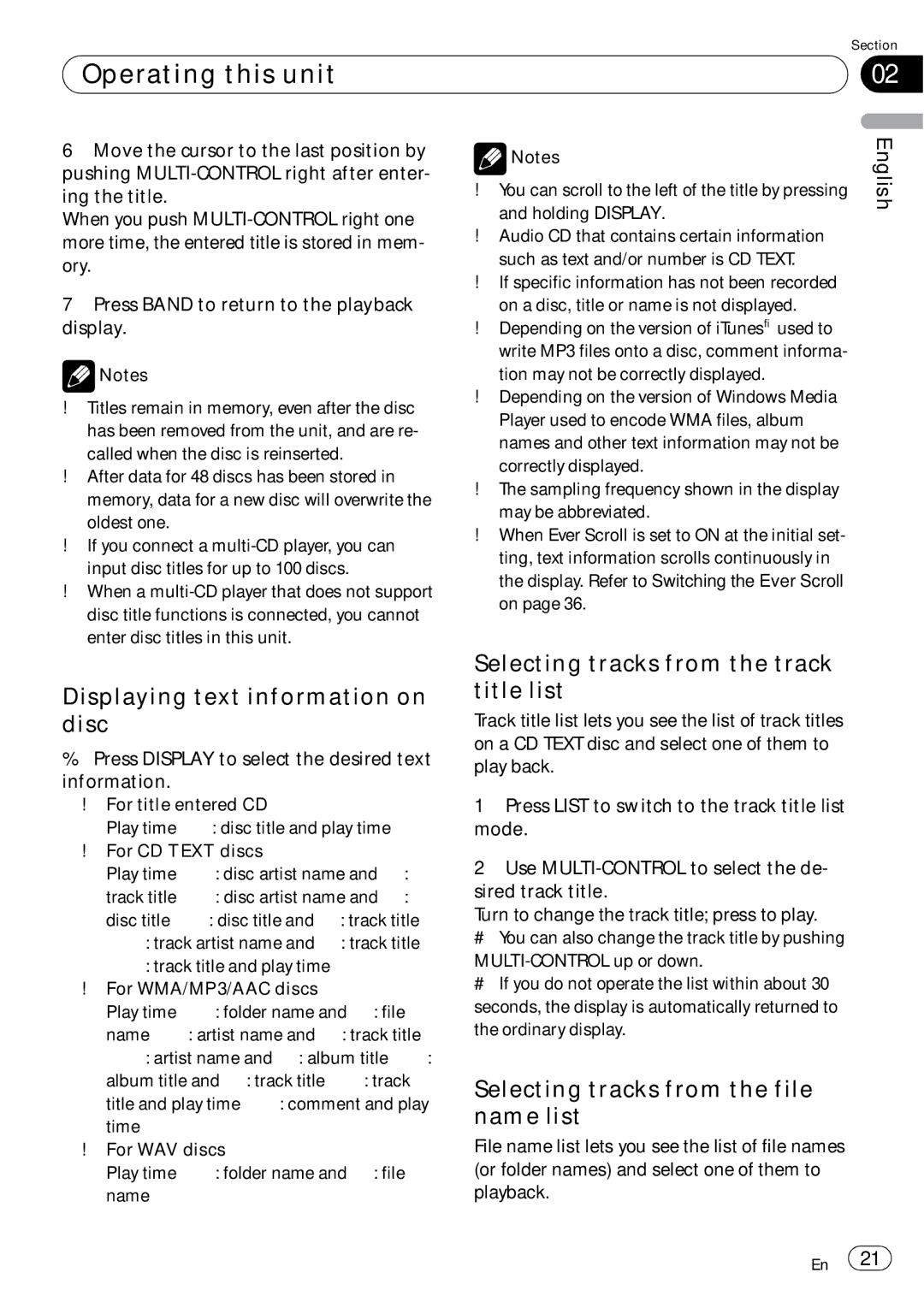 Pioneer DEH-P7900UB operation manual Displaying text information on disc, Selecting tracks from the track title list 