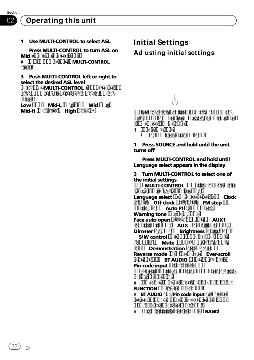 Pioneer DEH-P7900UB operation manual Initial Settings, Adjusting initial settings, Use MULTI-CONTROL to select ASL 