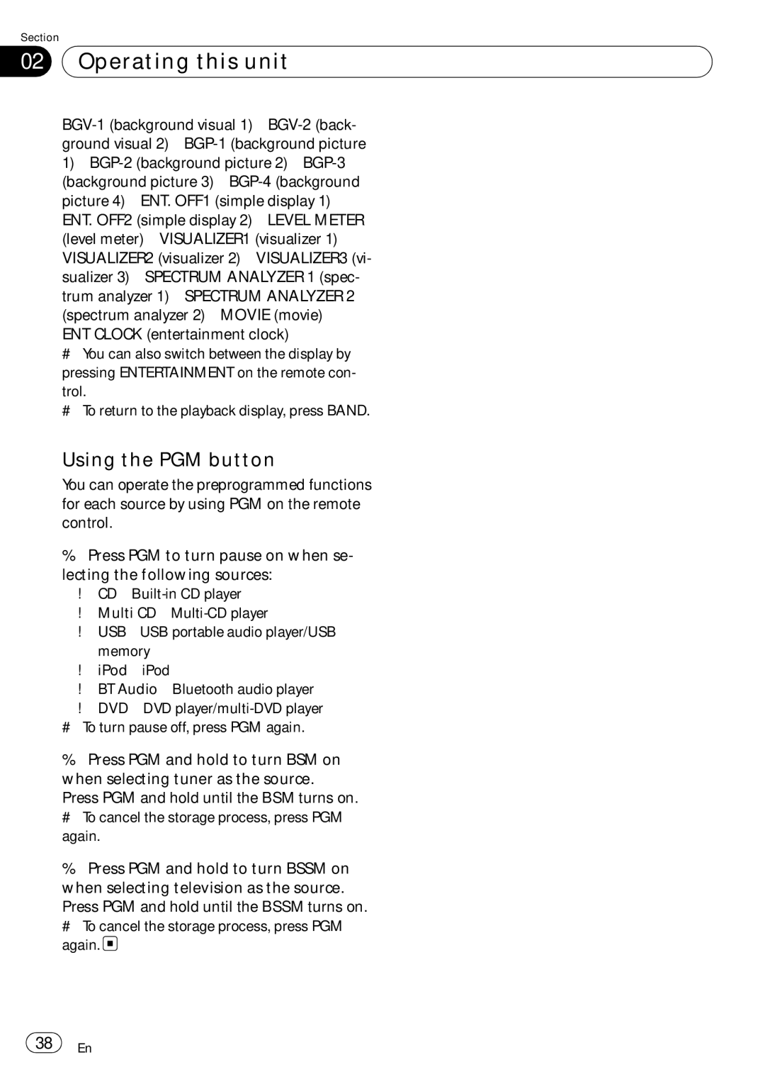 Pioneer DEH-P7900UB operation manual Using the PGM button 