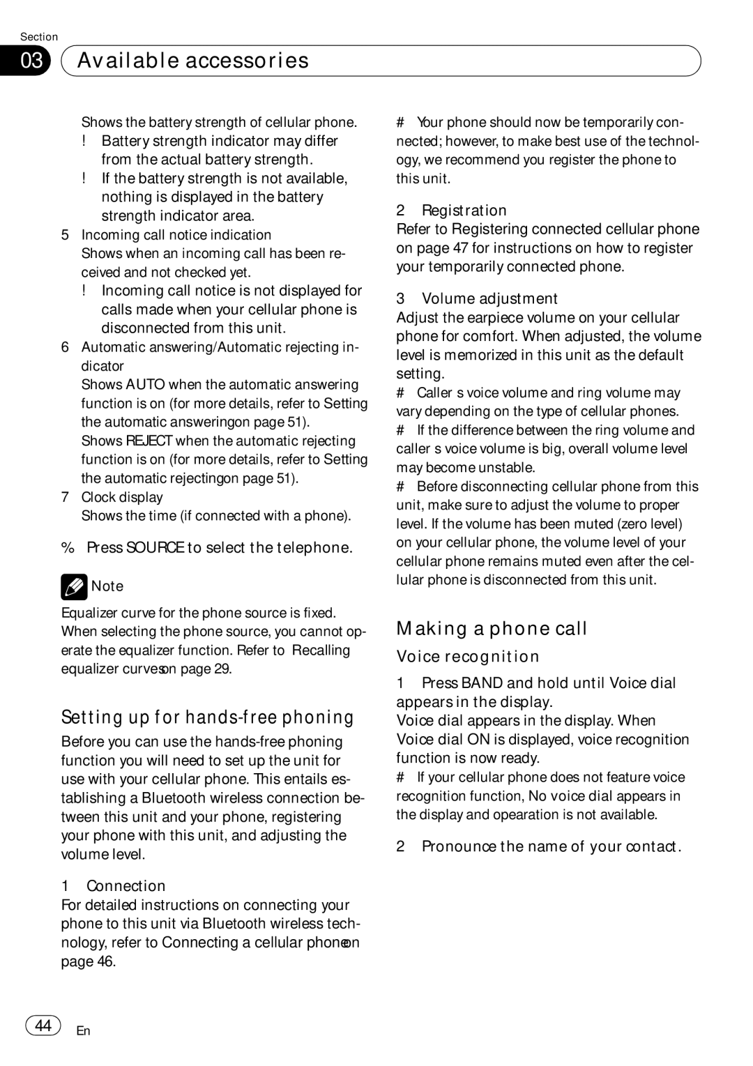 Pioneer DEH-P7900UB operation manual Setting up for hands-free phoning, Making a phone call, Voice recognition 