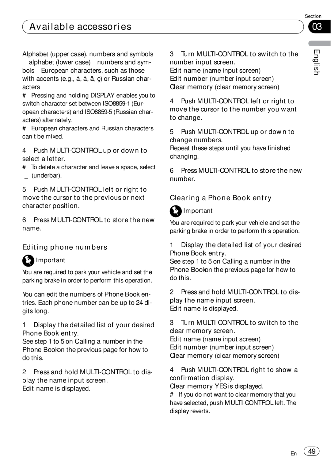 Pioneer DEH-P7900UB operation manual Editing phone numbers, Clearing a Phone Book entry 