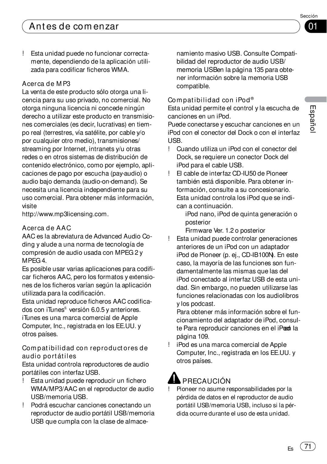 Pioneer DEH-P7900UB operation manual Antes de comenzar 