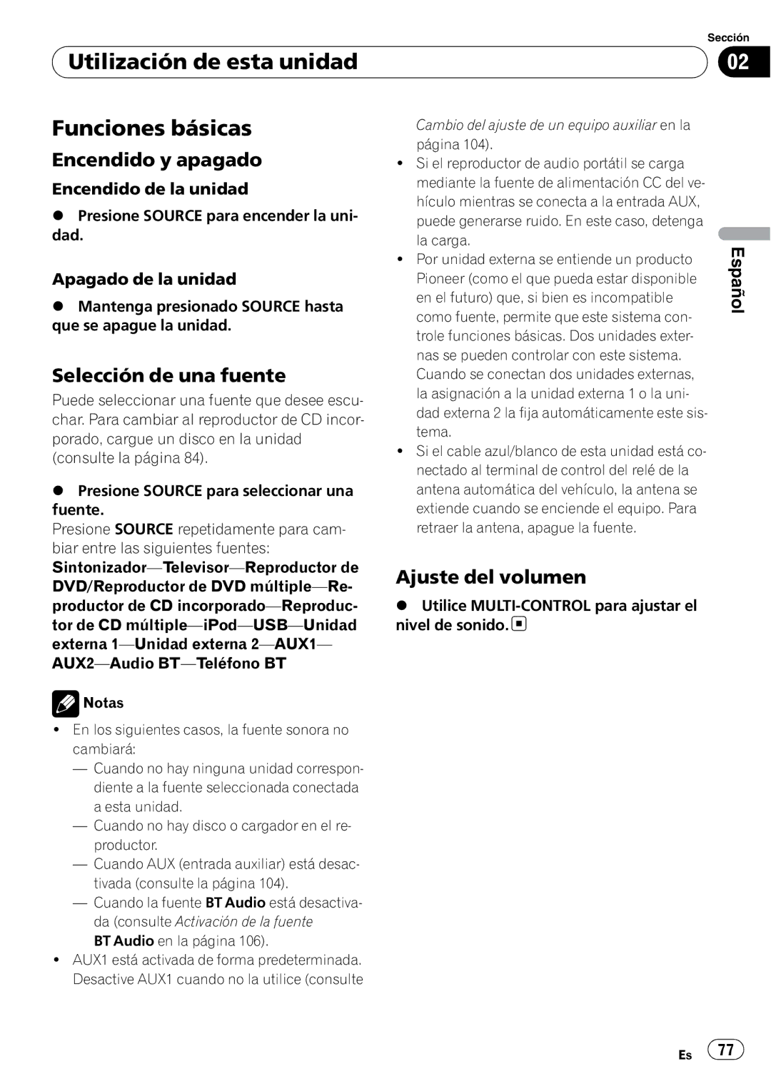 Pioneer DEH-P7900UB Utilización de esta unidad Funciones básicas, Encendido y apagado, Selección de una fuente 