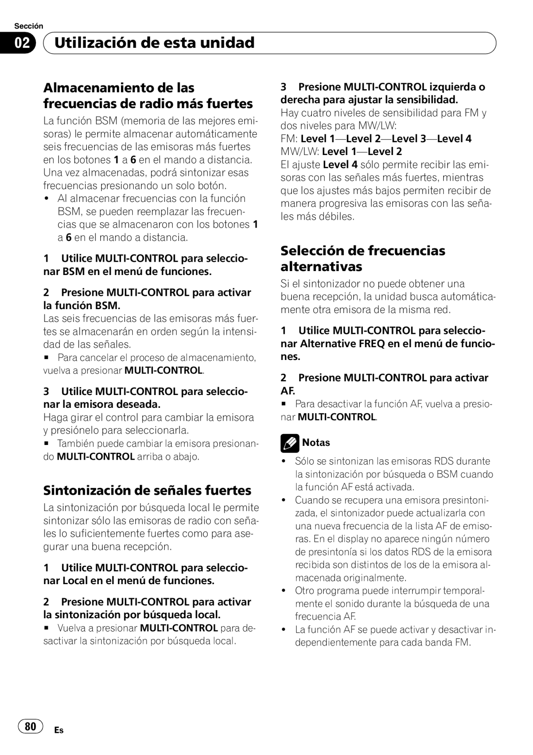 Pioneer DEH-P7900UB Almacenamiento de las frecuencias de radio más fuertes, Sintonización de señales fuertes 