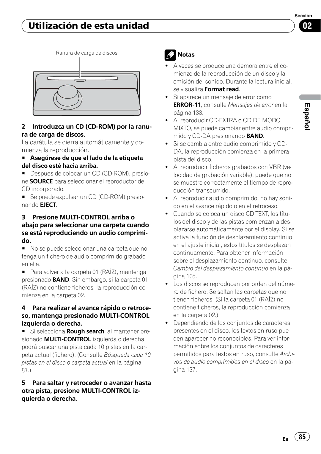 Pioneer DEH-P7900UB operation manual Ranura de carga de discos 