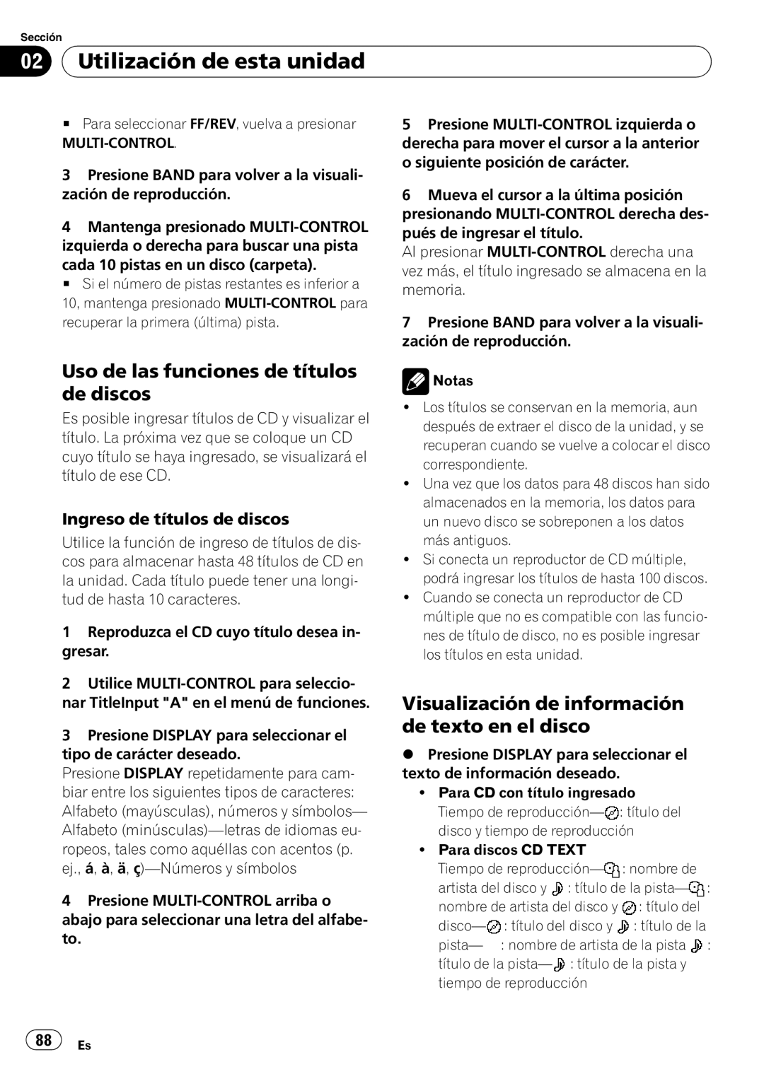 Pioneer DEH-P7900UB Uso de las funciones de títulos de discos, Visualización de información de texto en el disco 