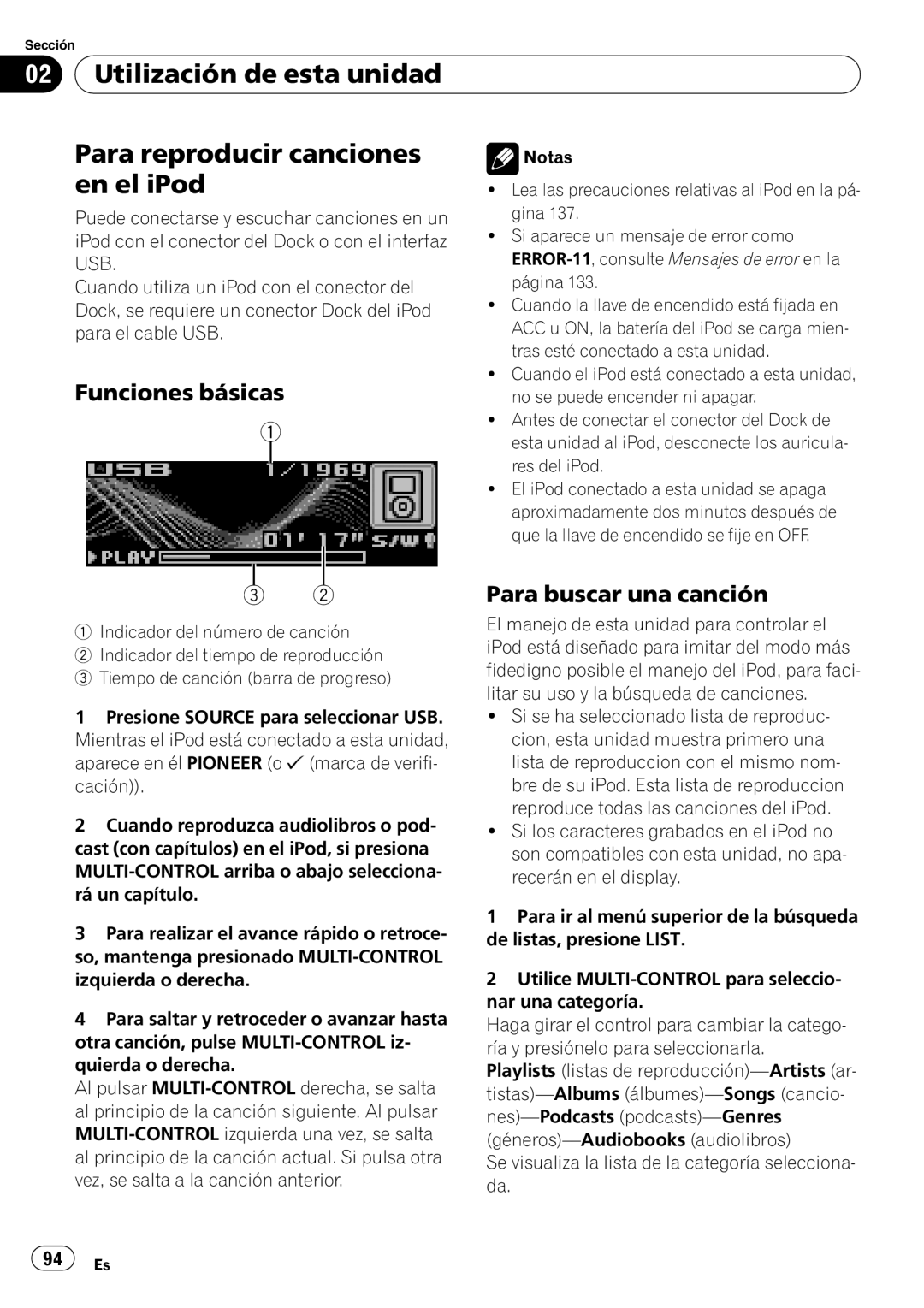 Pioneer DEH-P7900UB Utilización de esta unidad Para reproducir canciones, En el iPod, Para buscar una canción 