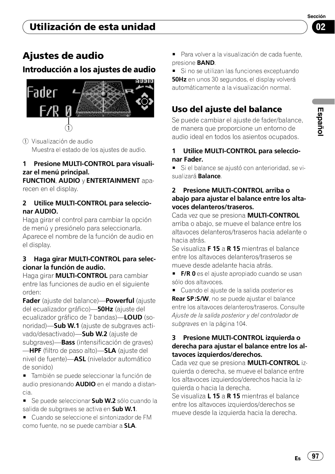 Pioneer DEH-P7900UB operation manual Utilización de esta unidad Ajustes de audio, Introducción a los ajustes de audio 