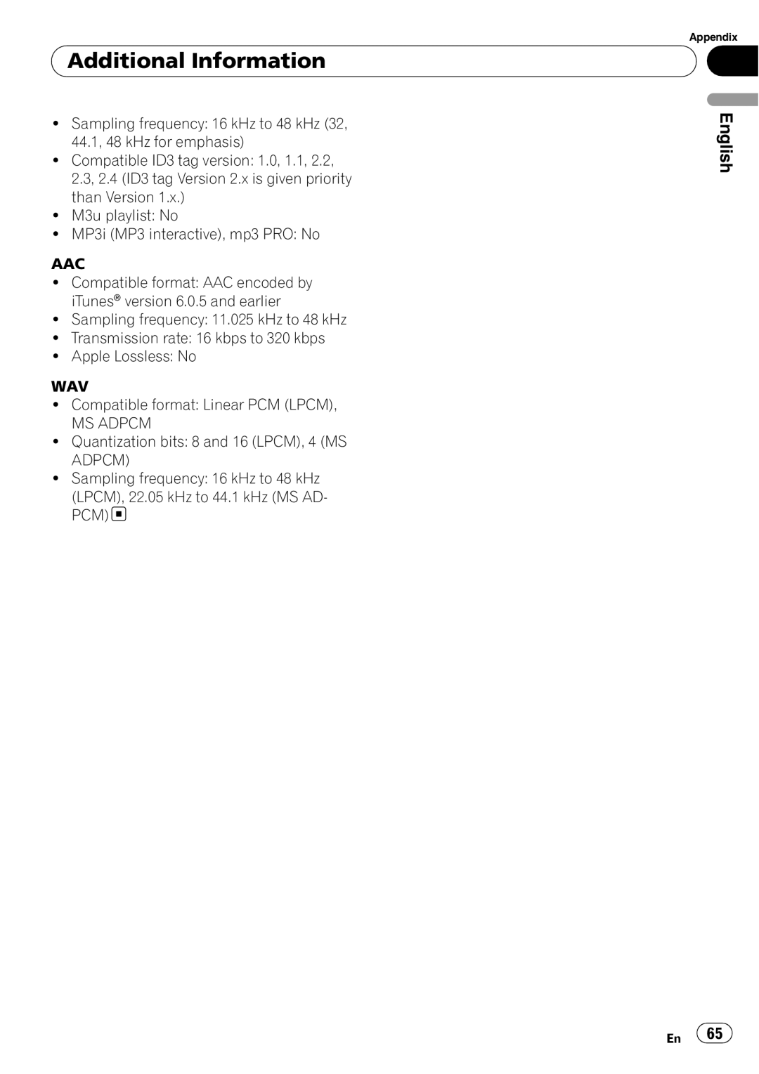 Pioneer DEH-P7900UB operation manual Additional Information, English, M3u playlist: No 