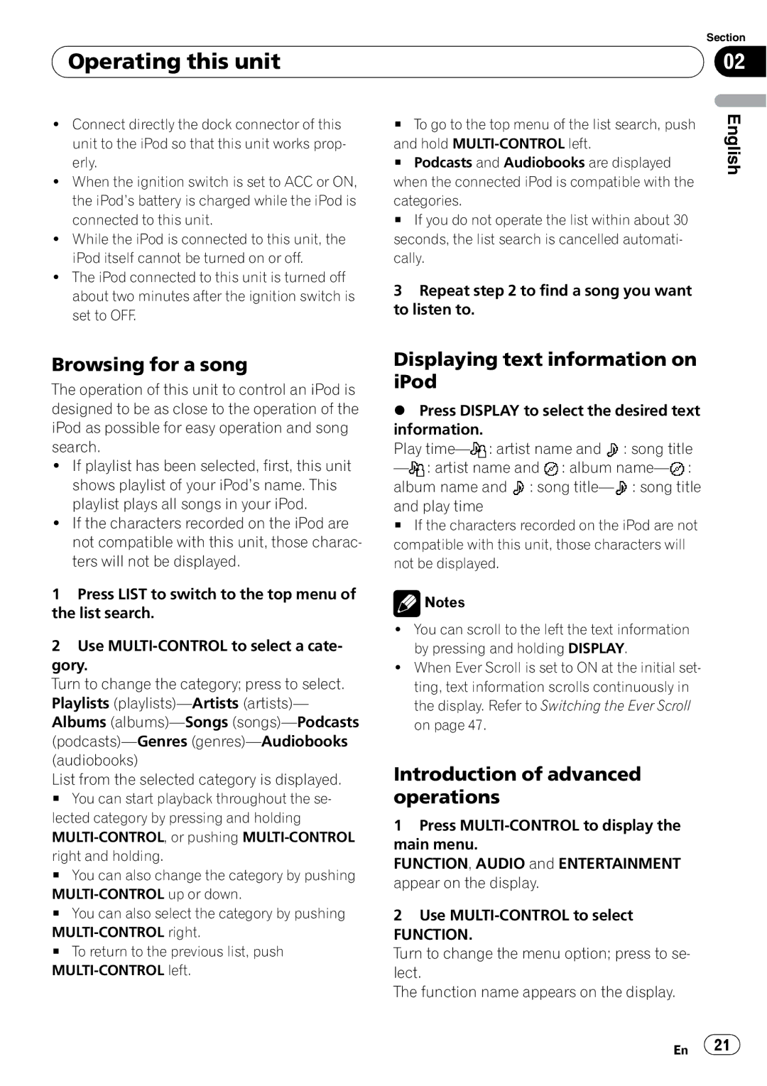 Pioneer DEH-P790BT operation manual Browsing for a song, Displaying text information on iPod 