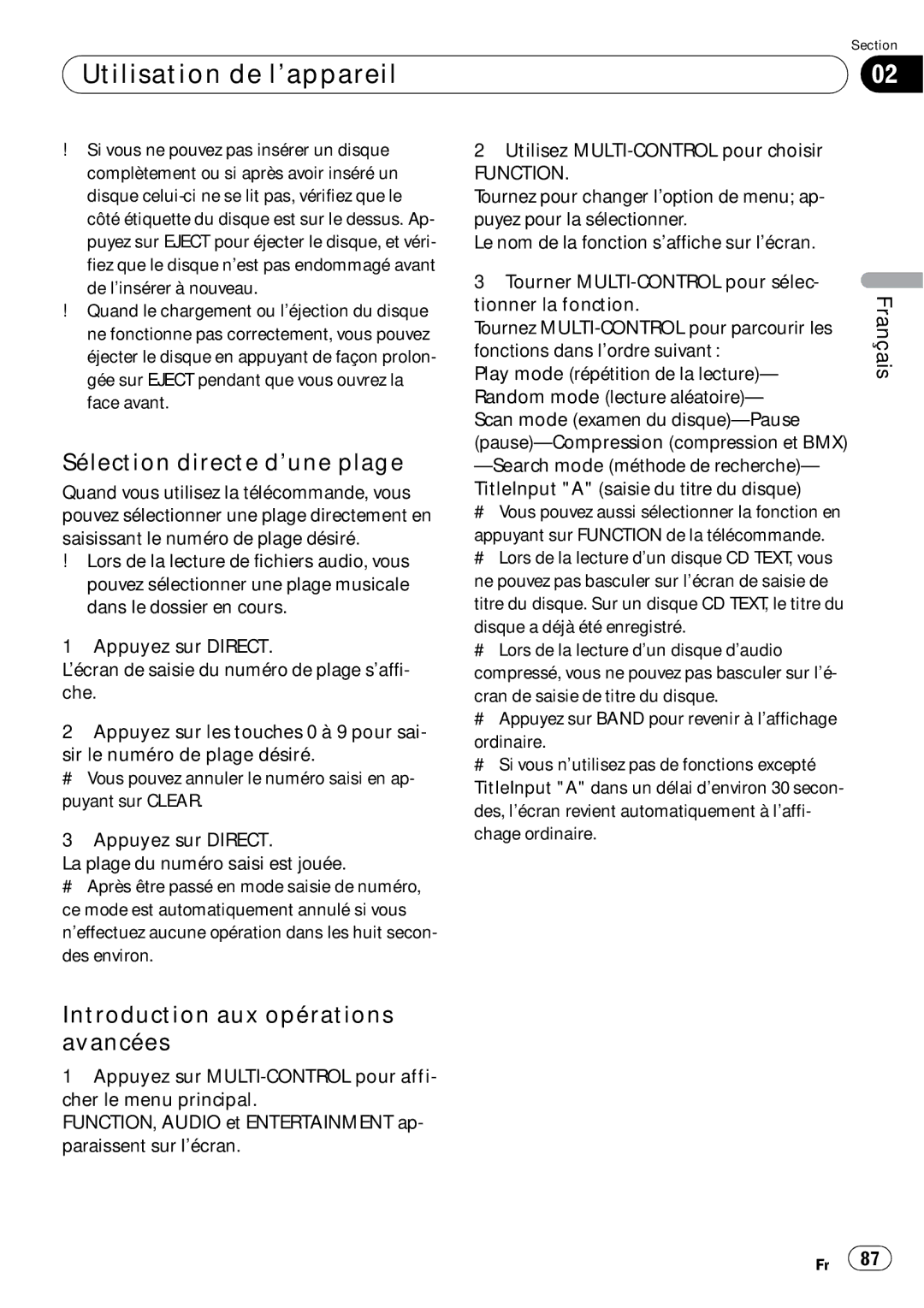 Pioneer DEH-P790BT operation manual Sélection directe d’une plage, Disque a déjà été enregistré 