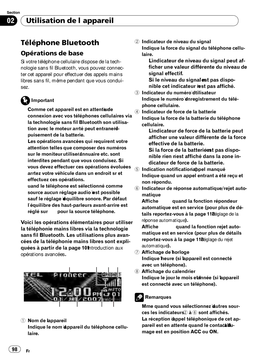 Pioneer DEH-P790BT operation manual Utilisation de l’appareil Téléphone Bluetooth 