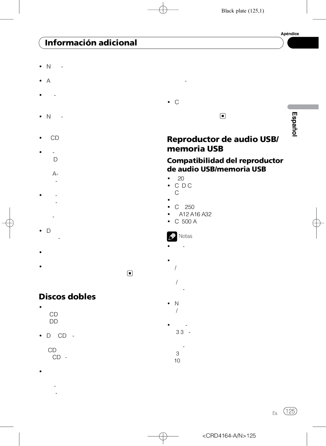 Pioneer DEH-P7950UB operation manual Discos dobles, Reproductor de audio USB/ memoria USB, CRD4164-A/N125 