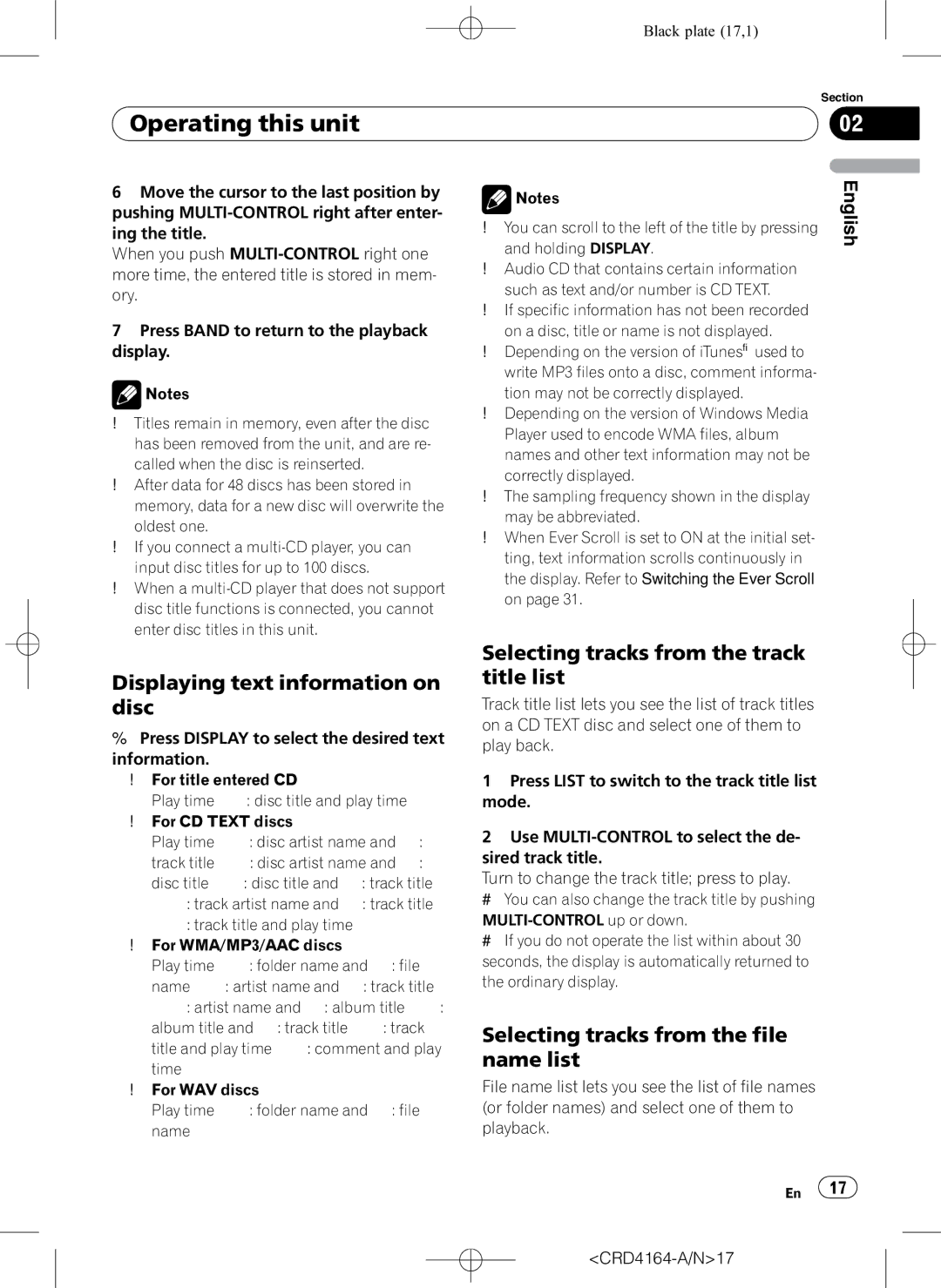 Pioneer DEH-P7950UB operation manual Displaying text information on disc, Selecting tracks from the track title list 