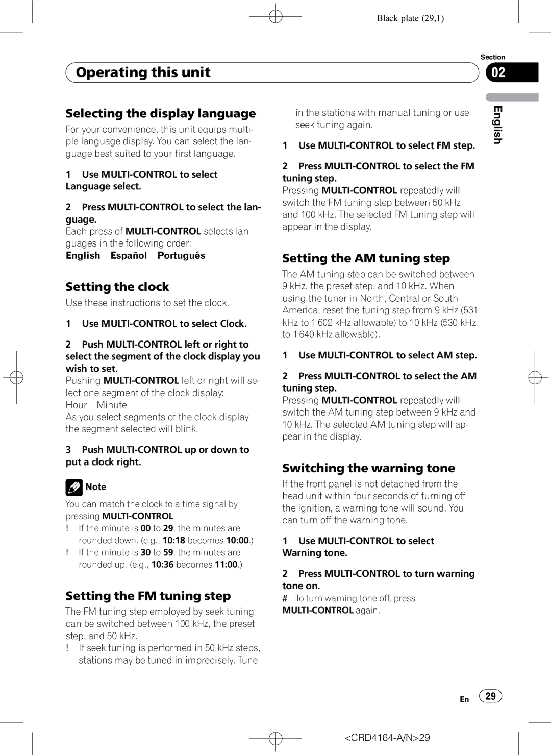 Pioneer DEH-P7950UB operation manual Selecting the display language, Setting the clock, Setting the AM tuning step 