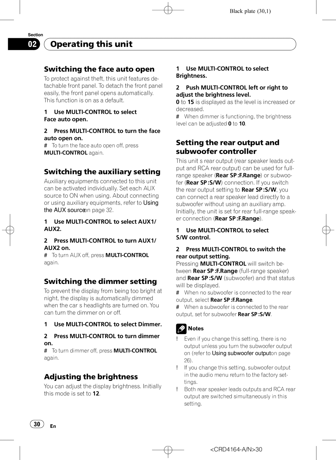 Pioneer DEH-P7950UB Switching the face auto open, Switching the auxiliary setting, Switching the dimmer setting 