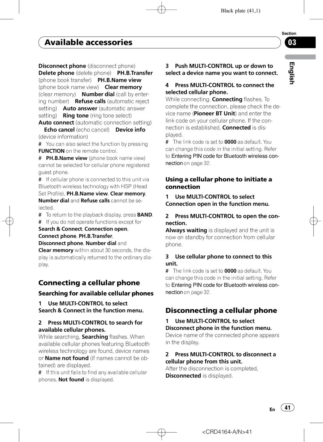 Pioneer DEH-P7950UB Connecting a cellular phone, Disconnecting a cellular phone, Searching for available cellular phones 