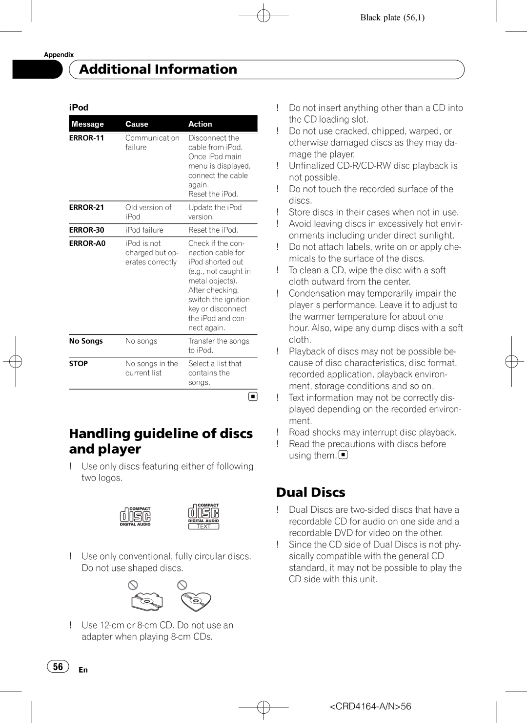 Pioneer DEH-P7950UB operation manual Additional Information, Handling guideline of discs and player, Dual Discs 