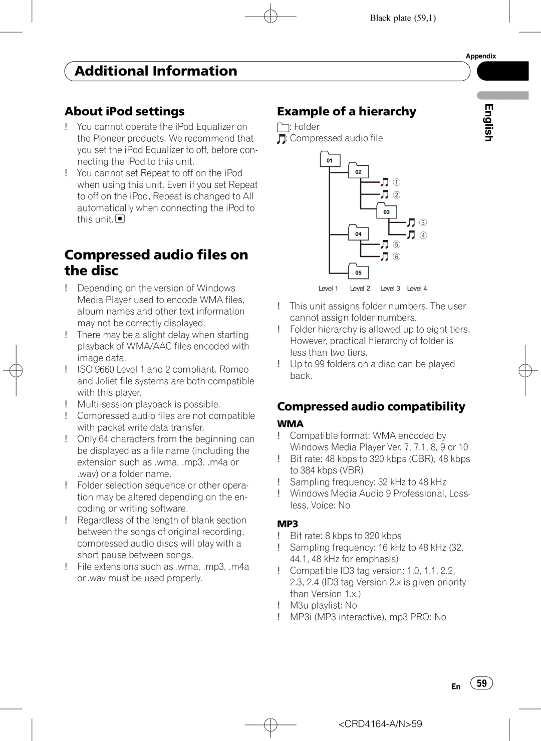 Pioneer DEH-P7950UB operation manual Compressed audio files on the disc, About iPod settings, Example of a hierarchy 